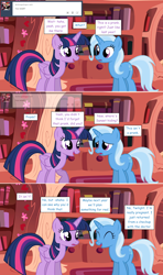 Size: 1280x2168 | Tagged: safe, artist:hakunohamikage, derpibooru import, trixie, twilight sparkle, twilight sparkle (alicorn), alicorn, pony, ask, ask-princesssparkle, female, golden oaks library, implied lesbian, implied shipping, implied suntrix, pregnant, tumblr