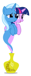 Size: 252x608 | Tagged: safe, artist:navitaserussirus, derpibooru import, trixie, twilight sparkle, asktwixiegenies, duo, female, genie, lesbian, shipping, simple background, twixie, white background