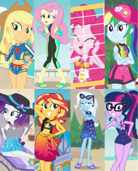Size: 2500x3100 | Tagged: safe, derpibooru import, screencap, applejack, fluttershy, pinkie pie, rainbow dash, rarity, sci-twi, sunset shimmer, trixie, twilight sparkle, better together, equestria girls, forgotten friendship, beach, belly button, clothes, diving suit, feet, flip-flops, geode of empathy, geode of fauna, geode of shielding, geode of sugar bombs, geode of super speed, geode of super strength, geode of telekinesis, glasses, hat, humane five, humane seven, humane six, magical geodes, rock horse, sandals, sarong, sexy, sunglasses, swimsuit, wetsuit