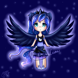 Size: 2000x2000 | Tagged: safe, artist:weng, princess luna, human, eared humanization, horned humanization, humanized, pixiv, solo, tailed humanization, winged humanization