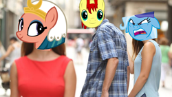 Size: 1564x880 | Tagged: safe, derpibooru import, somnambula, trixie, oc, oc:sethisto, angry, distracted boyfriend meme, exploitable meme, image macro, meme