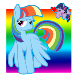 Size: 1000x1000 | Tagged: safe, artist:pauuhanthothecat, derpibooru import, rainbow dash, twilight sparkle, pegasus, pony, alternate hairstyle, annoyed, egghead dash, female, heart, hilarious in hindsight, lesbian, manebow sparkle, reading rainboom, shipping, twidash