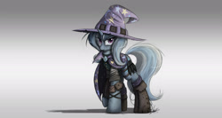 Size: 2500x1328 | Tagged: safe, artist:ncmares, derpibooru import, trixie, pony, unicorn, clothes, dirty, fanfic art, female, frown, glare, knife, looking at you, mare, messy mane, night shift, raised hoof, solo, weapon