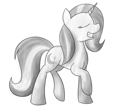 Size: 1280x1135 | Tagged: safe, artist:estrill, derpibooru import, trixie, pony, unicorn, female, grin, mare, monochrome, smiling, solo