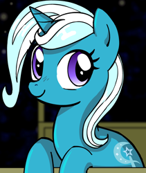 Size: 788x932 | Tagged: safe, artist:marcusmaximus, derpibooru import, trixie, pony, unicorn, minty fresh adventure, missing accessory, smiling, solo