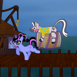 Size: 3000x3000 | Tagged: safe, artist:fetchbeer, derpibooru import, trixie, oc, oc:pixelkitties, levitation, monkey island, scumm bar