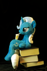 Size: 2000x3008 | Tagged: safe, artist:whiteheather, derpibooru import, trixie, pony, unicorn, book, female, irl, mare, photo, plushie, smoothie, solo