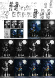 Size: 2296x3240 | Tagged: safe, artist:assasinmonkey, princess luna, tiberius, alicorn, pony, crown, military uniform, progress, sketch, wip