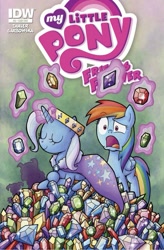 Size: 599x911 | Tagged: safe, artist:agnesgarbowska, derpibooru import, idw, rainbow dash, trixie, diamond dog, pegasus, pony, friends forever, comic, cover, queen trixiana the first