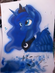 Size: 768x1024 | Tagged: safe, artist:jovalic, princess luna, alicorn, pony, airbrush, female, horn, mare, solo