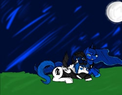 Size: 1015x787 | Tagged: safe, artist:exile, princess luna, oc, oc:midnight, alicorn, pony