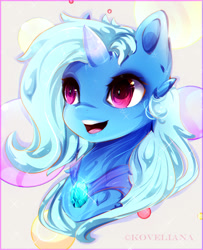 Size: 1060x1308 | Tagged: safe, artist:koveliana, derpibooru import, trixie, pony, unicorn, chromatic aberration, color porn, female, mare, portrait, solo