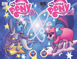 Size: 1051x800 | Tagged: safe, artist:agnesgarbowska, derpibooru import, idw, trixie, twilight sparkle, cover