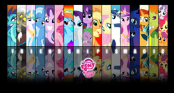 Size: 11331x6094 | Tagged: safe, artist:stay gold, derpibooru import, apple bloom, applejack, discord, fluttershy, pinkie pie, princess cadance, princess celestia, princess ember, princess luna, rainbow dash, rarity, scootaloo, shining armor, spike, starlight glimmer, sunburst, sweetie belle, thorax, trixie, twilight sparkle, twilight sparkle (alicorn), alicorn, changedling, changeling, draconequus, dragon, earth pony, pegasus, pony, unicorn, absurd resolution, colored, cutie mark crusaders, king thorax, logo, mane seven, mane six, my little pony logo, poster, reflection, text, wallpaper