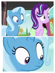 Size: 3106x4096 | Tagged: safe, derpibooru import, screencap, starlight glimmer, trixie, pony, unicorn, all bottled up, eyes on the prize, out of context