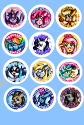 Size: 800x1200 | Tagged: safe, artist:warped-dragonfly, derpibooru import, applejack, bon bon, derpy hooves, dj pon-3, doctor whooves, fluttershy, lyra heartstrings, octavia melody, pinkie pie, rainbow dash, rarity, sweetie drops, trixie, twilight sparkle, twilight sparkle (alicorn), vinyl scratch, alicorn, earth pony, pegasus, pony, unicorn, big crown thingy, blushing, doctor who, female, glasses, lesbian, lyrabon, mane six, mare, mouth hold, shipping, smiling, sonic screwdriver, tongue out