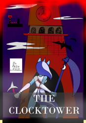 Size: 644x920 | Tagged: source needed, safe, artist:drpain, minuette, princess luna, anthro, castlevania, clocktower, crossover, scythe, solo