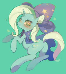 Size: 700x785 | Tagged: safe, artist:rikose, derpibooru import, trixie, pony, unicorn, blushing, female, mare, plot, question mark, solo