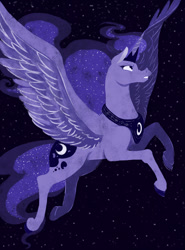 Size: 900x1213 | Tagged: safe, artist:random-gal, princess luna, alicorn, pony, female, flying, horn, mare, solo