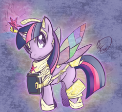 Size: 844x775 | Tagged: safe, artist:florecentmoo, derpibooru import, twilight sparkle, twilight sparkle (alicorn), alicorn, pony, artificial wings, augmented, book, female, mare, mechanical wing, wings