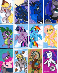 Size: 655x821 | Tagged: safe, artist:jenkiwi, derpy hooves, discord, fluttershy, maud pie, opalescence, pinkie pie, princess luna, rainbow dash, rarity, spike, twilight sparkle, twilight sparkle (alicorn), alicorn, dragon, earth pony, pegasus, pony, unicorn, female, male, mare, traditional art