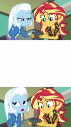 Size: 2048x3644 | Tagged: safe, artist:nightshadowmlp, derpibooru import, sunset shimmer, trixie, better together, equestria girls, forgotten friendship, exploitable meme, meme, sunset's recording, template