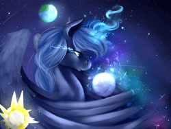 Size: 4000x3000 | Tagged: safe, artist:moeru789, princess luna, alicorn, pony, moon, pony bigger than a planet, solo