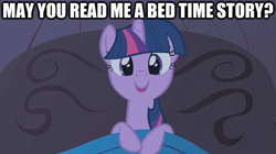 Size: 625x351 | Tagged: safe, derpibooru import, twilight sparkle, bed, caption, solo