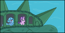 Size: 777x401 | Tagged: safe, artist:8-bitbrony, derpibooru import, starlight glimmer, trixie, pony, unicorn, duo, pixel art, statue of liberty