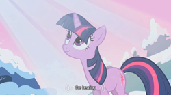 Size: 500x277 | Tagged: safe, derpibooru import, screencap, twilight sparkle, pony, unicorn, female, mare, purple coat, solo, youtube caption