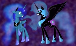 Size: 2486x1508 | Tagged: safe, artist:cartmen2882, artist:windstarofwindclan, nightmare moon, princess luna, alicorn, pony, duality