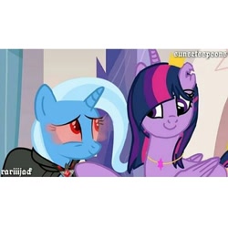 Size: 540x540 | Tagged: safe, derpibooru import, edit, edited screencap, screencap, trixie, twilight sparkle, twilight sparkle (alicorn), alicorn, magic duel, alicorn amulet, alternate ending, female, lesbian, shipping, twixie