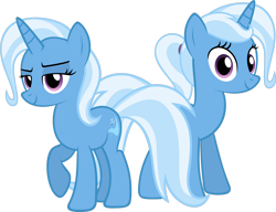 Size: 1998x1535 | Tagged: safe, artist:zacatron94, derpibooru import, trixie, alternate hairstyle, clone, lula, ponytail, self ponidox, simple background, transparent background, vector