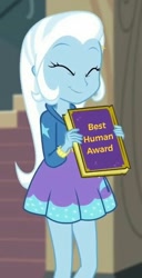 Size: 339x664 | Tagged: safe, derpibooru import, edit, edited screencap, screencap, trixie, better together, equestria girls, forgotten friendship, book, cute, diatrixes, smiling, solo