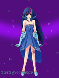 Size: 2505x3293 | Tagged: safe, artist:manhunterj, derpibooru import, twilight sparkle, human, clothes, dress, female, gala dress, high res, humanized, solo, tattoo