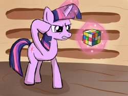 Size: 1600x1200 | Tagged: safe, artist:werdkcub, derpibooru import, twilight sparkle, unicorn twilight, unicorn, hilarious in hindsight, magic, rubik's cube, solo