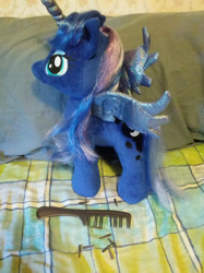 Size: 1280x1707 | Tagged: safe, princess luna, borken, broken, build-a-bear, comb, hairy, irl, photo, plushie, solo