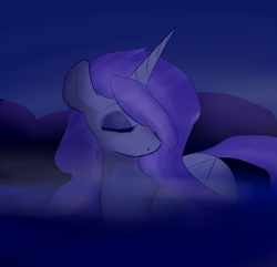 Size: 1280x1235 | Tagged: safe, artist:pegacornss, princess luna, alicorn, pony, eyes closed, fog, solo