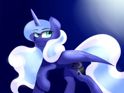 Size: 1024x768 | Tagged: safe, artist:jolosbiney, princess luna, alicorn, pony, alternate hairstyle, smiling, solo