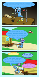 Size: 1400x2708 | Tagged: safe, artist:123turtleshell, derpibooru import, flam, flim, trixie, pony, unicorn, leap of faith, alchemy, comic, female, flim flam brothers, male, mare, potion, running away, stallion, tonic, trixiebuse, wagon