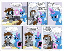 Size: 1500x1202 | Tagged: safe, artist:prinnywesker, derpibooru import, trixie, oc, oc:sketch canvas, comic, notepad, shipping denied