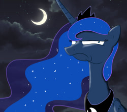 Size: 900x800 | Tagged: safe, artist:sapsdrow, princess luna, alicorn, pony, frown, glare, looking at you, moon, night, solo, unamused