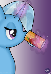 Size: 2800x4000 | Tagged: safe, artist:misterjuly, derpibooru import, trixie, pony, unicorn, drinking, female, magic, mare, solo