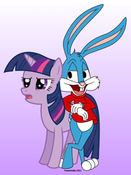 Size: 800x1069 | Tagged: safe, artist:framwinkle, derpibooru import, twilight sparkle, buster bunny, crossover, tiny toon adventures