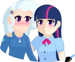 Size: 419x349 | Tagged: safe, artist:lordbreakfast, derpibooru import, trixie, twilight sparkle, human, equestria girls, female, humanized, lesbian, shipping, simple background, transparent background, twixie