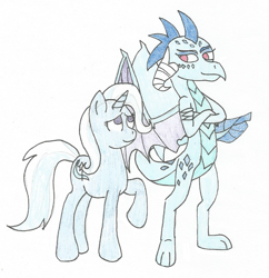 Size: 1033x1065 | Tagged: safe, artist:fideo-ardena, derpibooru import, princess ember, trixie, duo