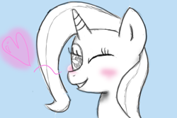 Size: 900x600 | Tagged: safe, artist:asksketchponies, derpibooru import, trixie, pony, unicorn, blushing, female, heart, mare, solo, wink