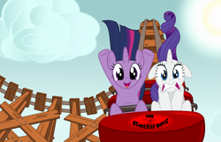 Size: 5641x3644 | Tagged: safe, artist:blackgryph0n, derpibooru import, rarity, twilight sparkle, pony, unicorn, female, lesbian, no osha compliance, rarilight, roller coaster, shipping