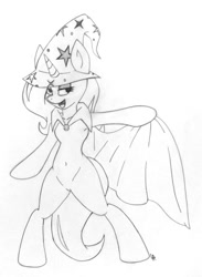 Size: 880x1202 | Tagged: safe, artist:dubstepbrony4life, derpibooru import, trixie, semi-anthro, grayscale, monochrome, solo