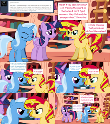 Size: 1284x1444 | Tagged: safe, artist:hakunohamikage, derpibooru import, sunset shimmer, trixie, twilight sparkle, twilight sparkle (alicorn), alicorn, pony, ask, ask-princesssparkle, golden oaks library, tumblr